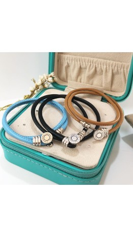 Bracelet 2 Voltas em Couro e Prata 925 